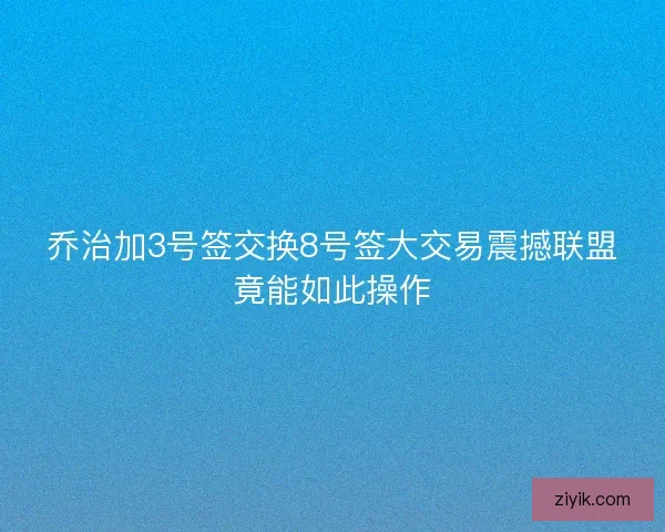乔治加3号签交换8号签大交易震撼联盟竟能如此操作